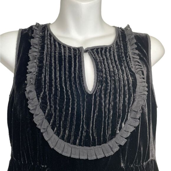 J Crew Black Velvet Ruffle Sleeveless Smocked Top Y2K - Picture 6 of 12